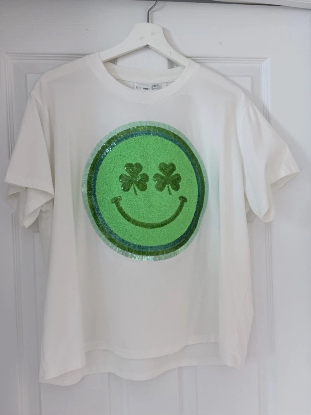 Queen Of Sparkles Shamrock Happy Face Oversized T-Shirt Size Large